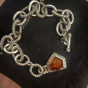 Elegant Silver Bracelet with AmberCharm